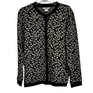 Eccobay Cardigan Women's Size L Black & Gold Nature Metallic Design Sweater